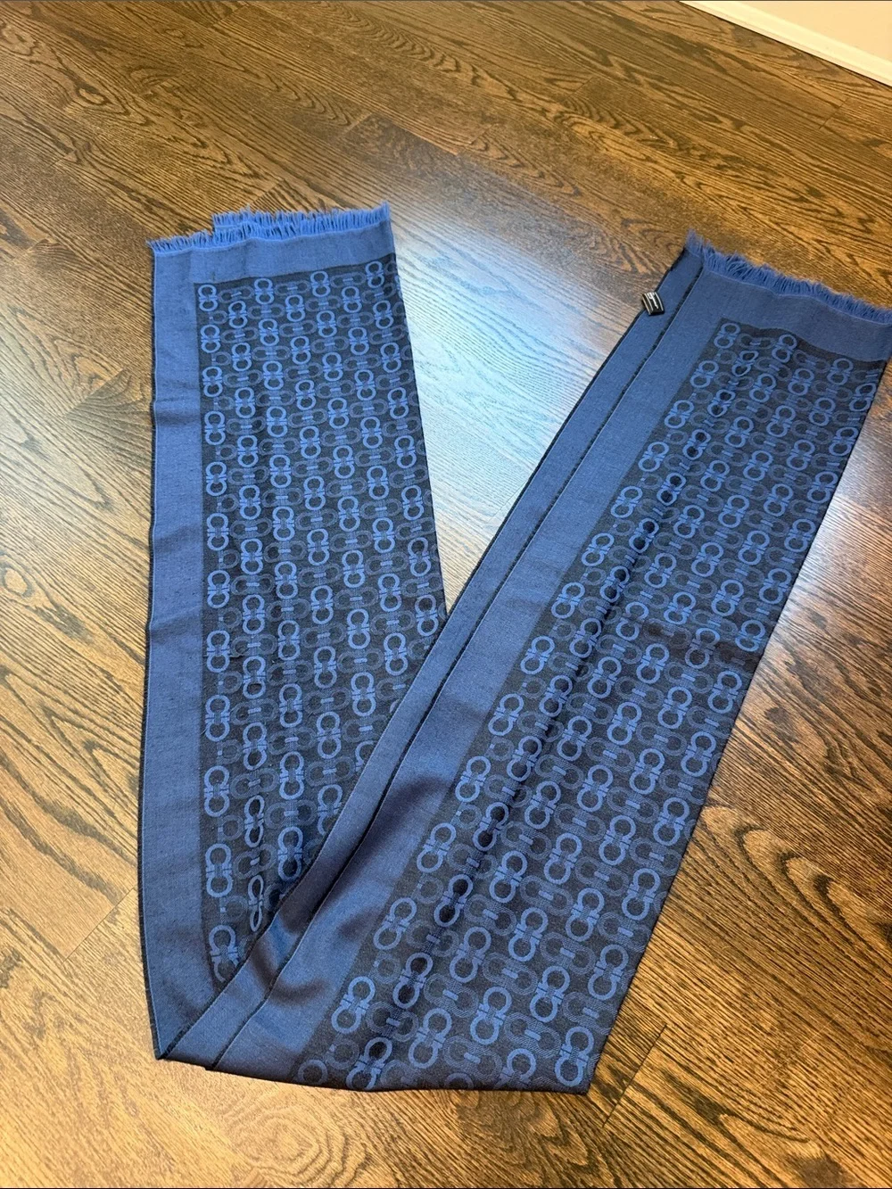 Salvatore Ferragamo Men's Navy Patterned Scarf - Blue